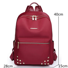 Casual Large Capacity Backpack For Women Rivet Oxford Travel Pack Knapsack