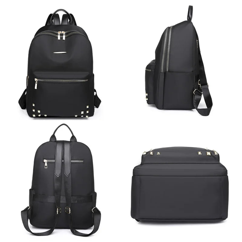 Casual Large Capacity Backpack For Women Rivet Oxford Travel Pack Knapsack