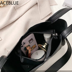 Casual Large Capacity Bucket Bag Women Shoulder Crossbody Bags PU Leather