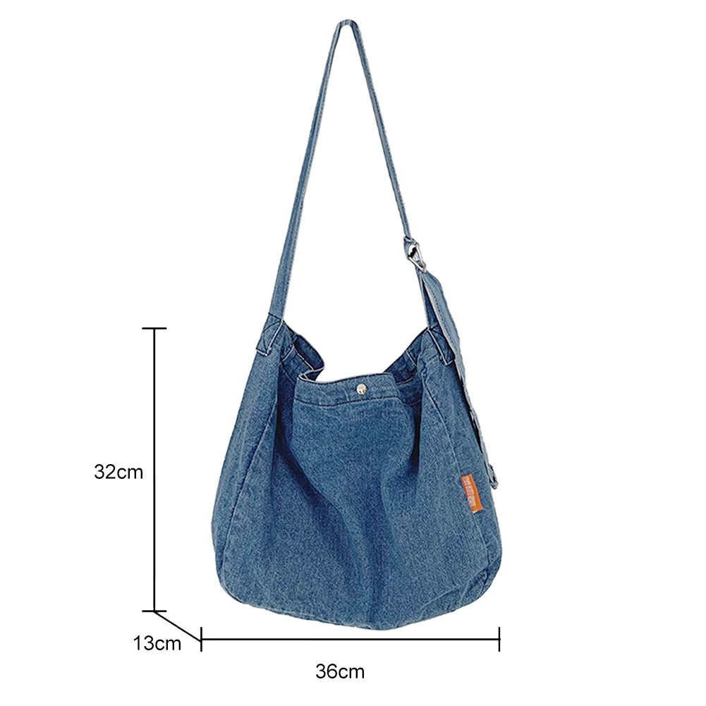 Vintage Denim Crossbody Bag Harajuku Shoulder Bag Large Capacity