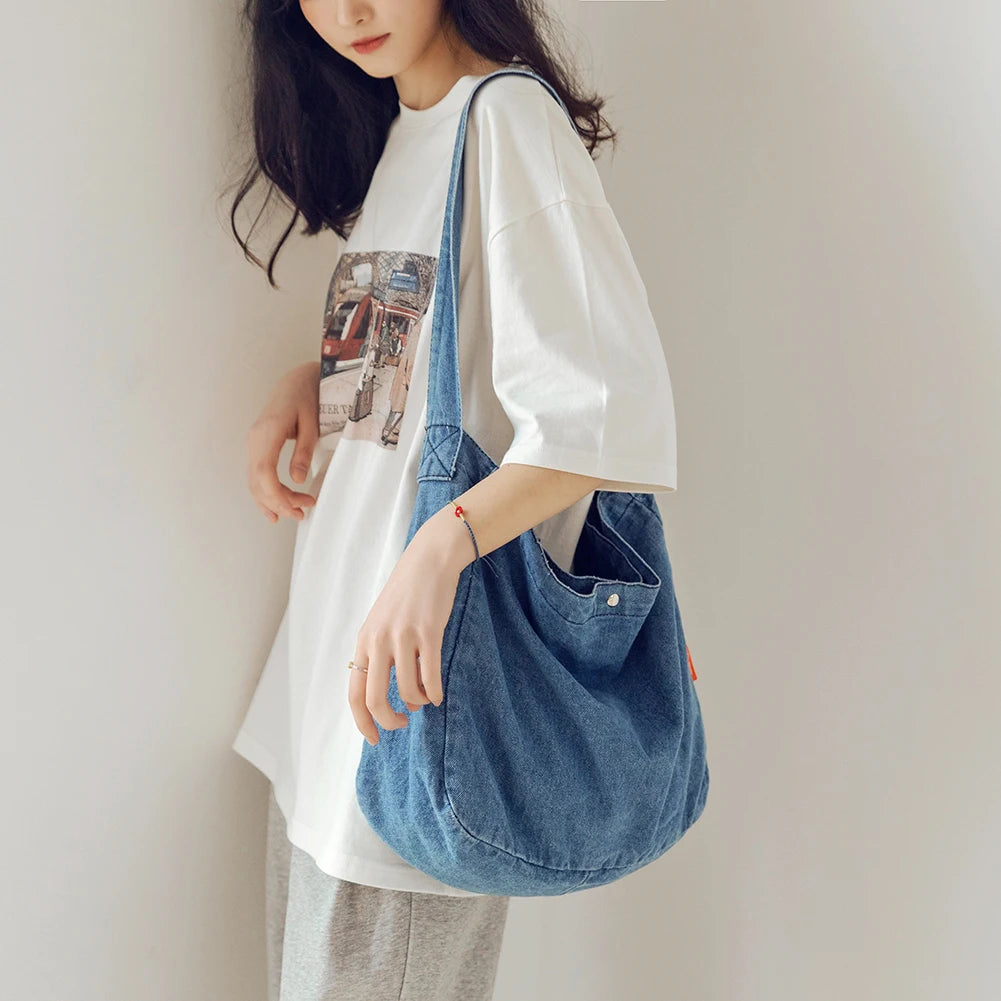 Vintage Denim Crossbody Bag Harajuku Shoulder Bag Large Capacity