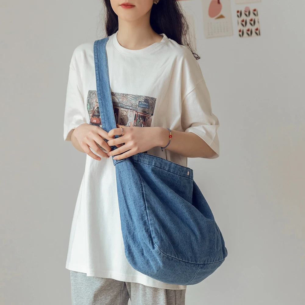 Vintage Denim Crossbody Bag Harajuku Shoulder Bag Large Capacity