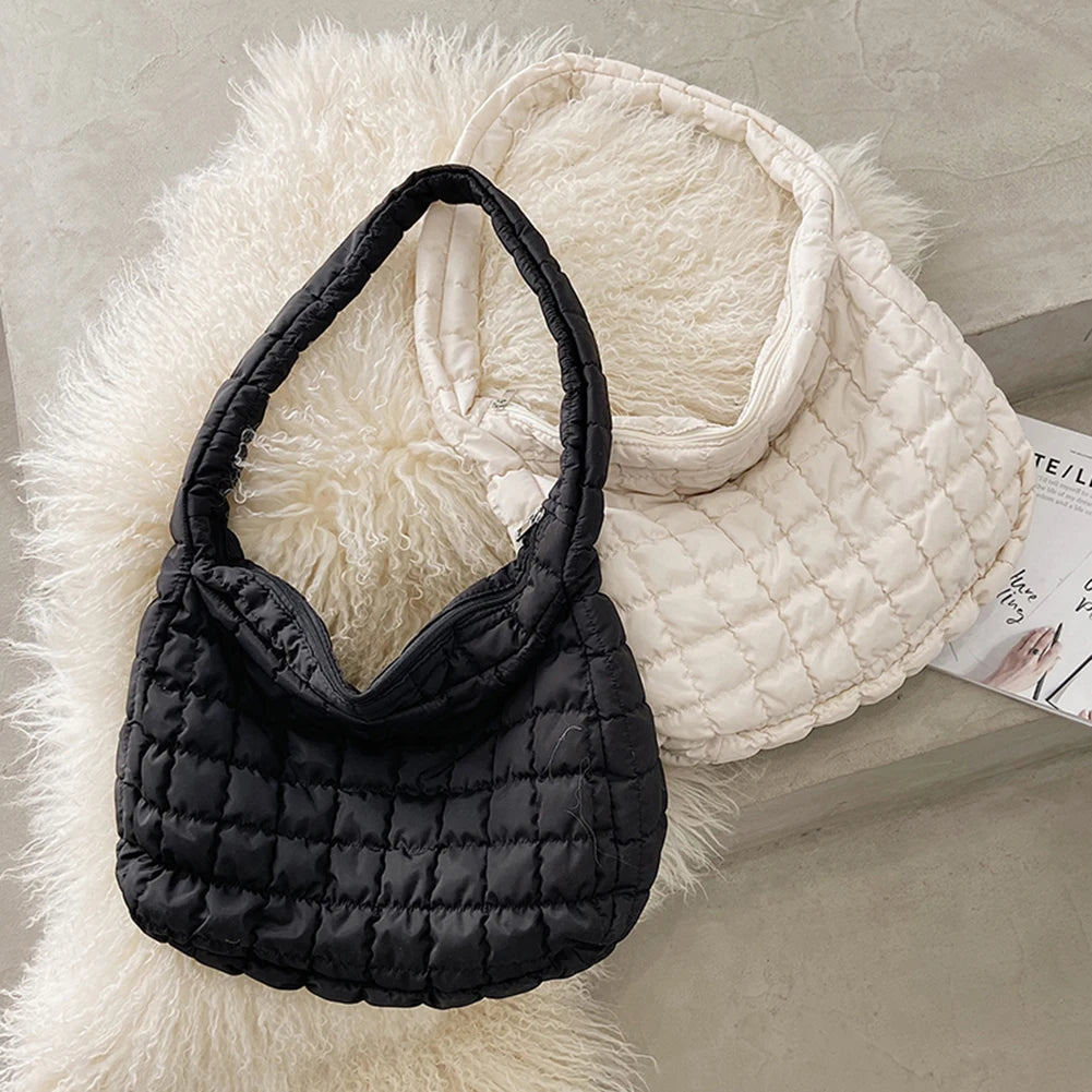 Large Capacity Eiderdown Shoulder Bag Women Lattice Pattern Hand