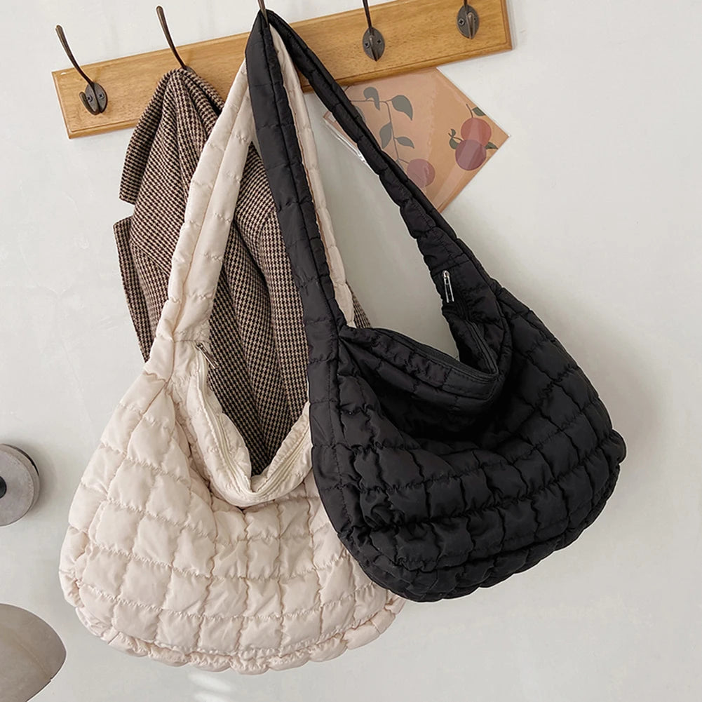 Large Capacity Eiderdown Shoulder Bag Women Lattice Pattern Hand