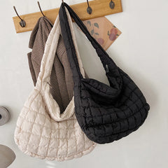 Large Capacity Eiderdown Shoulder Bag Women Lattice Pattern Hand