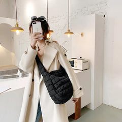 Large Capacity Eiderdown Shoulder Bag Women Lattice Pattern Hand