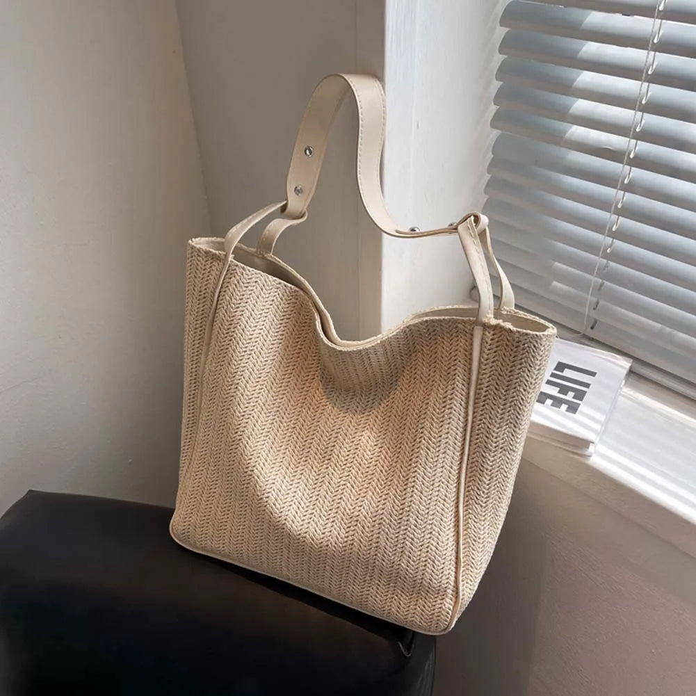 Summer Straw Women Shoulder Bags Large Capacity Beach Tote Top-handle Bags