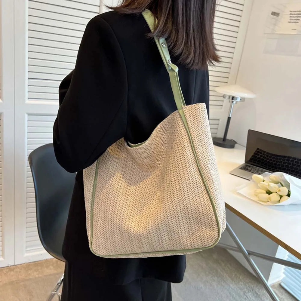 Summer Straw Women Shoulder Bags Large Capacity Beach Tote Top-handle Bags
