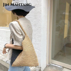 Large Straw Bag for Women Hand-Woven Shoulder Tote Beach Purse