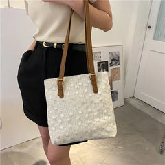 Straw Shoulder Bag Lace Woven Handbag Summer Beach Tote Lady Travel Purse