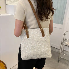 Straw Shoulder Bag Lace Woven Handbag Summer Beach Tote Lady Travel Purse