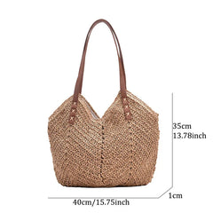 Casual Large Straw Tote Bag Woven Women Shoulder Bags Summer Beach Handbag