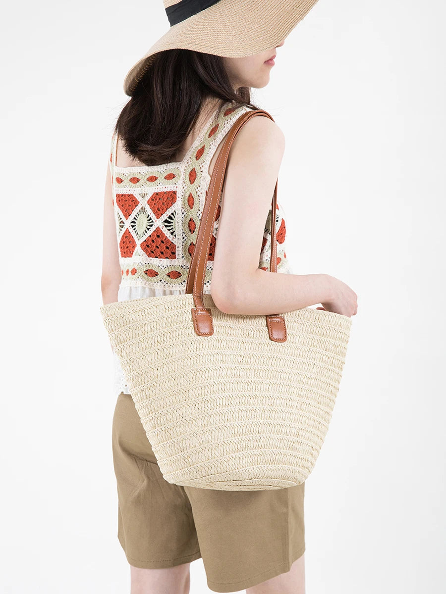 Straw Tote Bags Large Capacity Woven Women Shoulder Bag Summer Beach Handbags