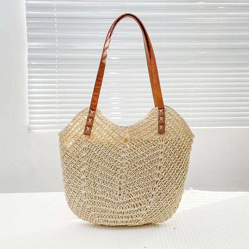 Straw Woven Beach Bags Women Shoulder Bag Lady Summer Travel Handbags Tote