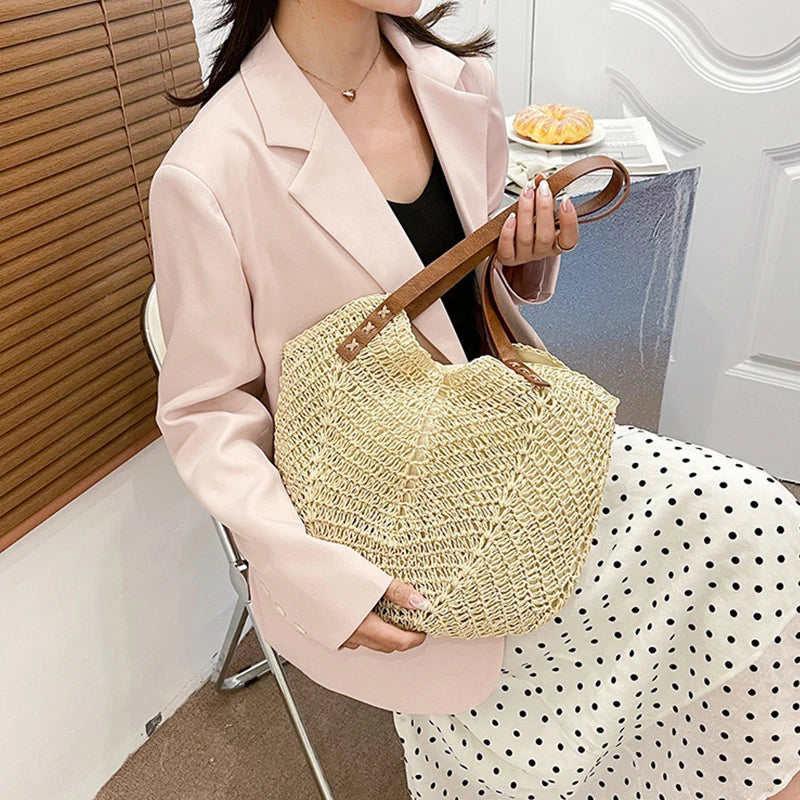 Straw Woven Beach Bags Women Shoulder Bag Lady Summer Travel Handbags Tote