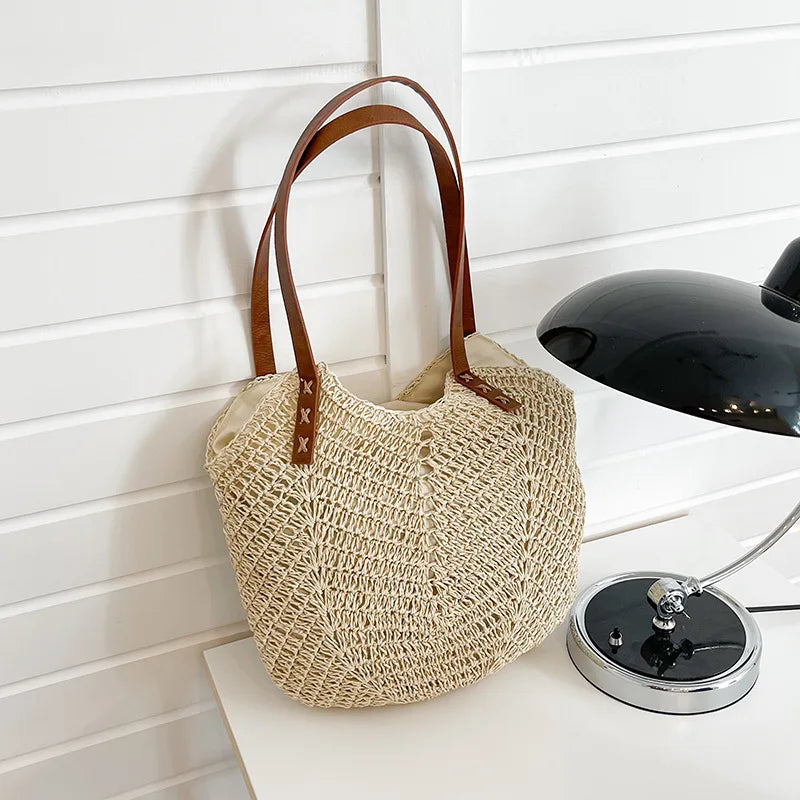 Straw Woven Beach Bags Women Shoulder Bag Lady Summer Travel Handbags Tote