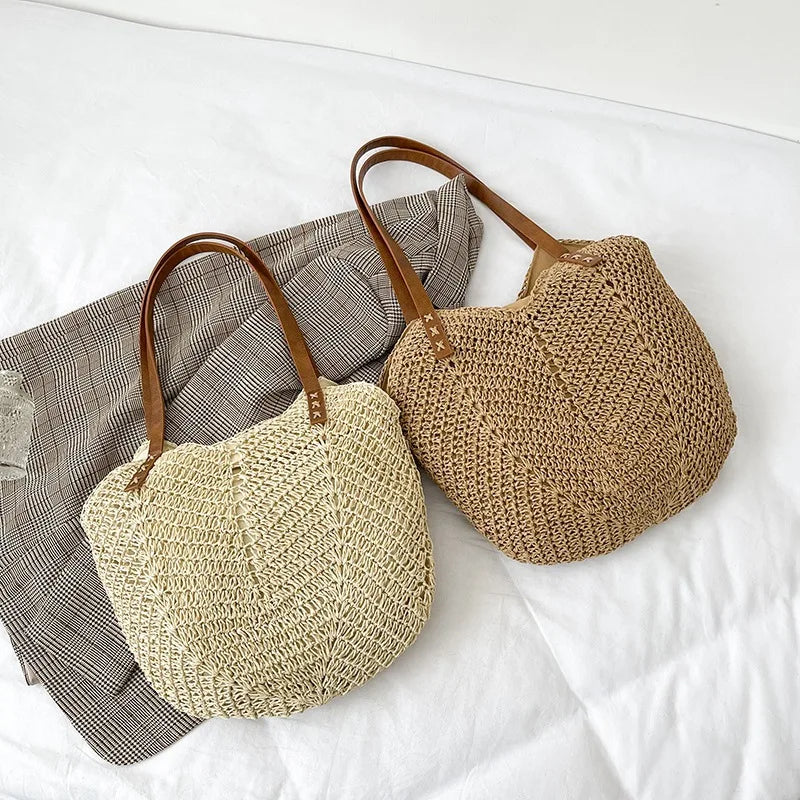 Straw Woven Beach Bags Women Shoulder Bag Lady Summer Travel Handbags Tote