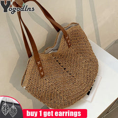 Straw Woven Beach Bags Women Shoulder Bag Lady Summer Travel Handbags Tote