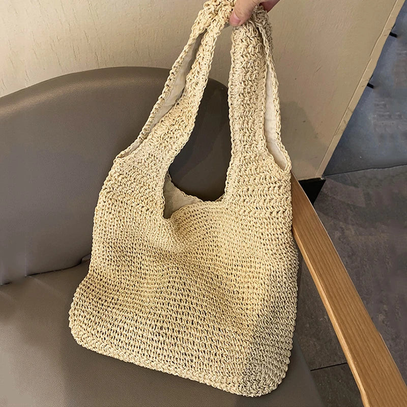 Large Capacity Straw Tote Bags Women Rattan Woven Handbags