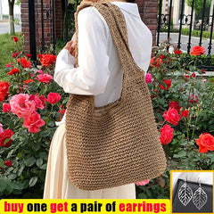Large Capacity Straw Tote Bags Women Rattan Woven Handbags