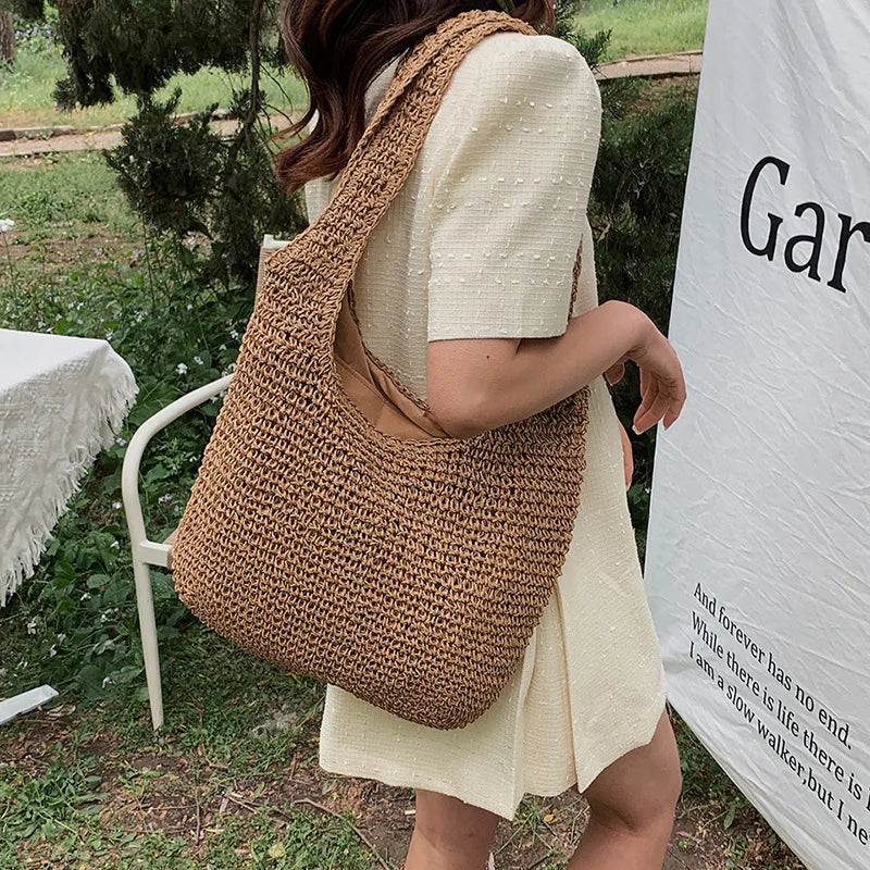 Large Capacity Straw Tote Bags Women Rattan Woven Handbags