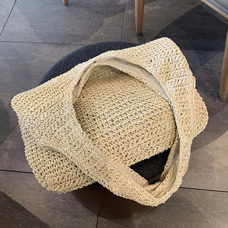 Large Capacity Straw Tote Bags Women Rattan Woven Handbags