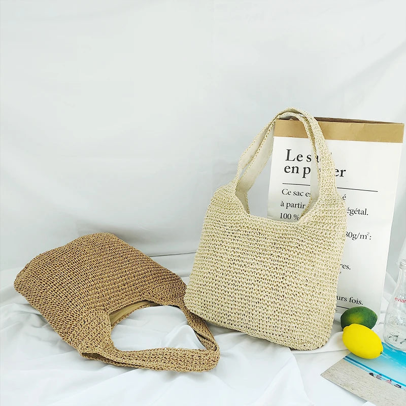 Large Capacity Straw Tote Bags Women Rattan Woven Handbags