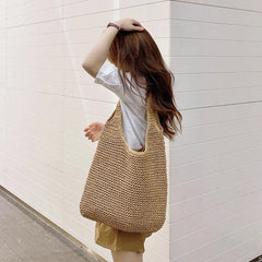 Large Capacity Straw Tote Bags Women Rattan Woven Handbags