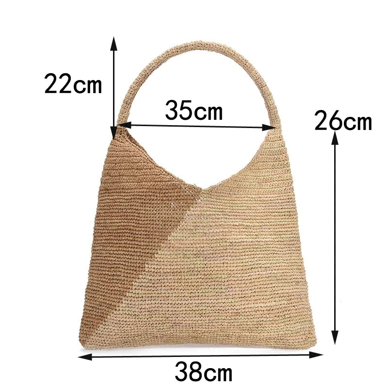 Large Capacity Raffia Tote Hand-Woven Straw Bag Patchwork Women Shoulder Bags
