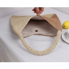 Large Capacity Raffia Tote Hand-Woven Straw Bag Patchwork Women Shoulder Bags