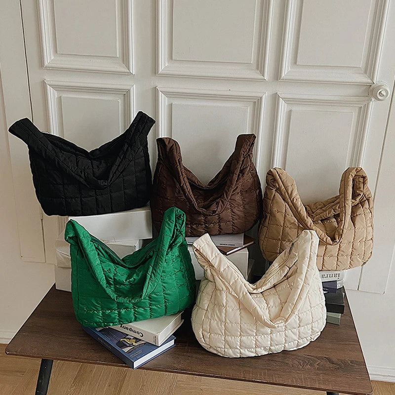 Casual Large Capacity Tote Shoulder Bag Quilted Nylon Handbag