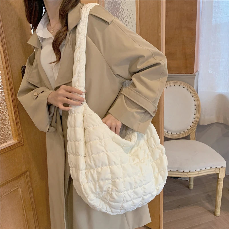 Casual Large Capacity Tote Shoulder Bag Quilted Nylon Handbag