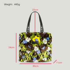Oil Painting Plush Women Shoulder Bags Faux Fur Lady Handbags