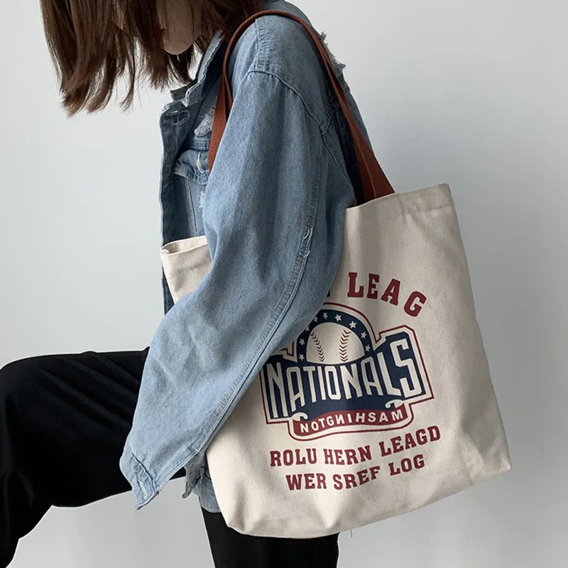 Casual Canvas Travel Bag Women Large Capacity Student Shoulder Tote Bag
