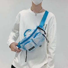 Casual Large Waist Bag For Men High Chest Bag Unisex Zip Belt Bag