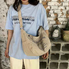 Casual Letter Canvas Shoulder Bag Women Large Capacity Travel Tote Bag