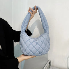Casual Lingge Quilted Hobos Women Shoulder Bags Lightweight Nylon Small Tote Pur
