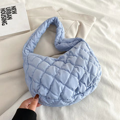 Casual Lingge Quilted Hobos Women Shoulder Bags Lightweight Nylon Small Tote Pur