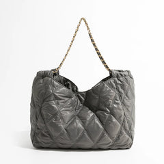 Casual Lingge Quilted Shoulder Bag Chains Padded Lady Handbags Nylon Tote Big Pu
