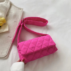 Casual Lingge Quilted Women Shoulder Bags Nylon Padded Crossbody Bag