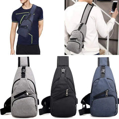 Men's Outdoor Crossbody Shoulder Chest Pouch with USB Charge Port
