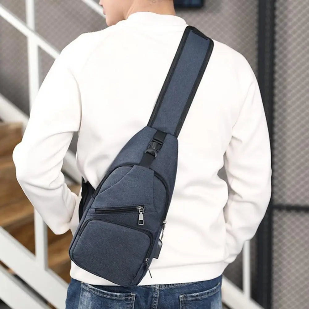 Men's Outdoor Crossbody Shoulder Chest Pouch with USB Charge Port