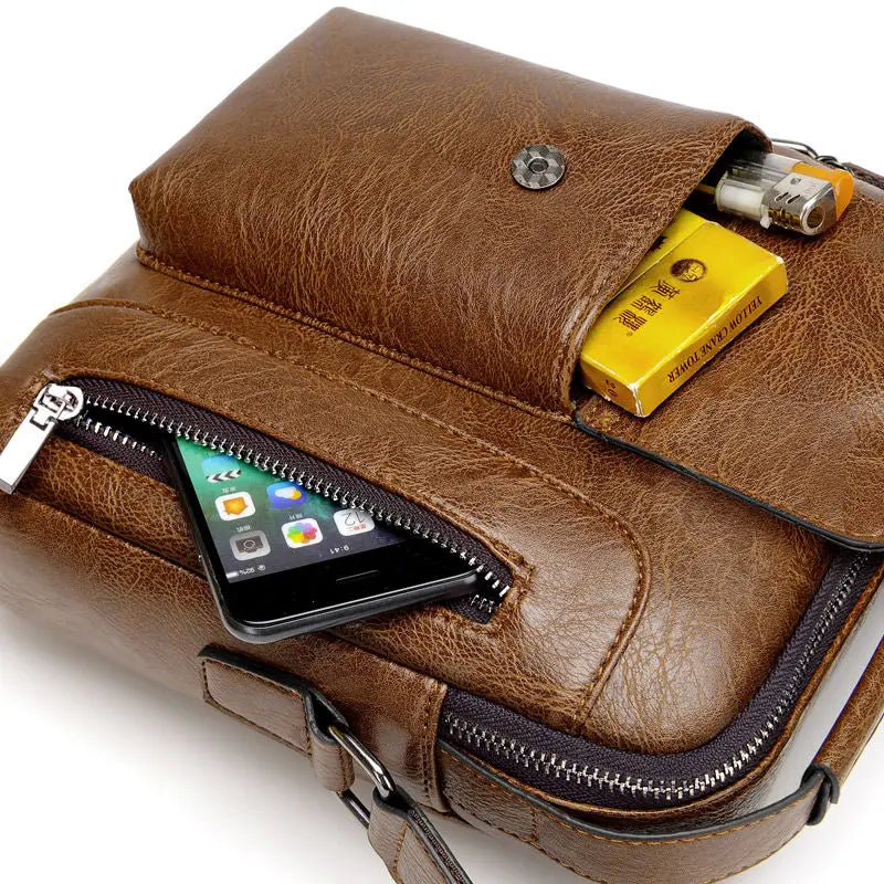 Vintage Men Shoulder Bag Crossbody High Capacity PU Leather Messenger Bag