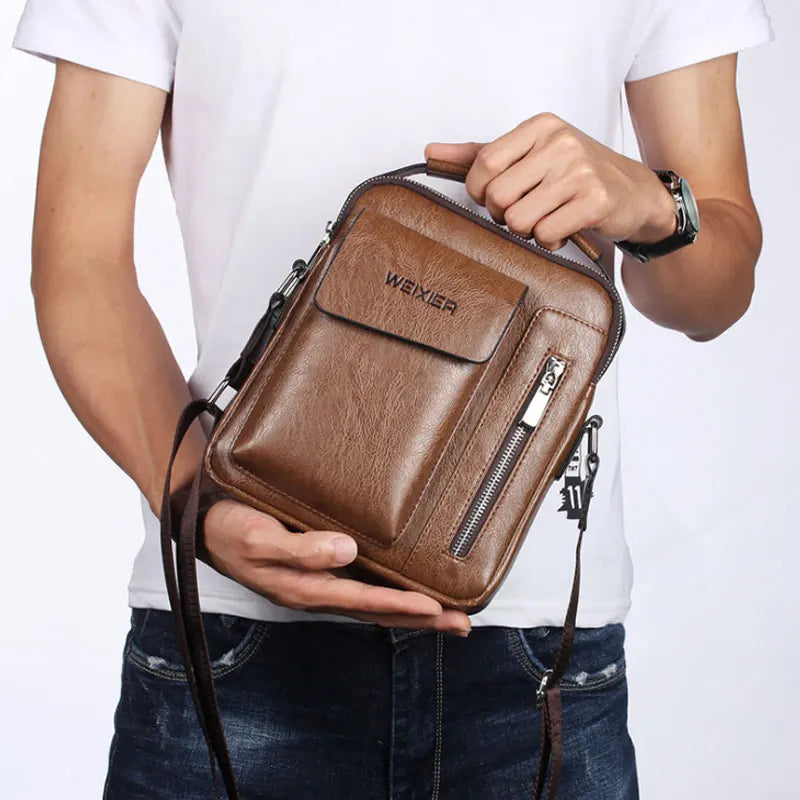 Vintage Men Shoulder Bag Crossbody High Capacity PU Leather Messenger Bag