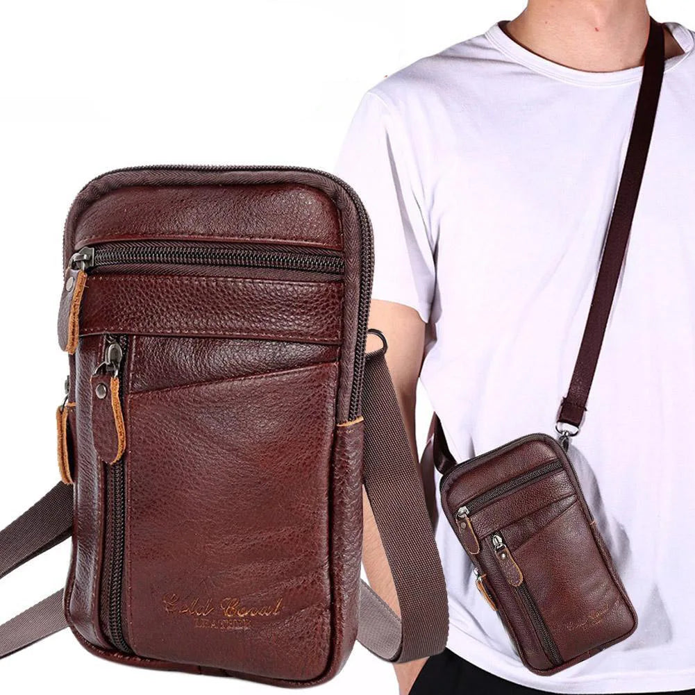 Men's Leather Waist Pack Phone Pouch Bag Belt Crossbody Shoulder Chest Pack