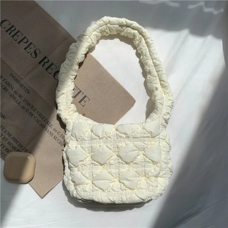 Casual Nylon Quilted Women Shoulder Bags Ruched Crossbody Bag Small Tote