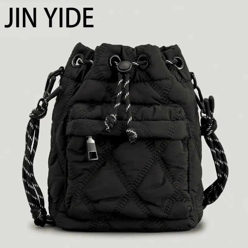 Nylon Shoulder Bag Quilted Crossbody Vintage Bucket Tote Female Purses