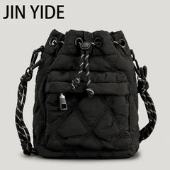 Nylon Shoulder Bag Quilted Crossbody Vintage Bucket Tote Female Purses