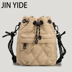Nylon Shoulder Bag Quilted Crossbody Vintage Bucket Tote Female Purses