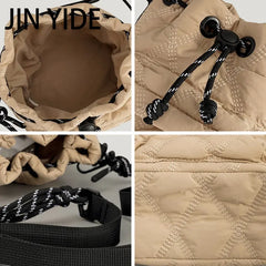 Nylon Shoulder Bag Quilted Crossbody Vintage Bucket Tote Female Purses
